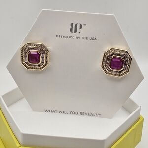 NEW Bomb Party "Above the Noise" Studs Earrings Purple Fluorite on Gold $122